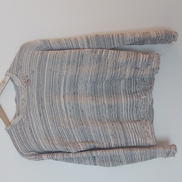 Mother The Big Easy Distressed Destroyed Sweatshirt Gray Striped Size Medium - Picture 1 of 7